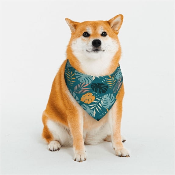 KLL Tropical Leaves Dog Bandanas,Triangle Reversible Pet Scarf for Small Medium Large and Extra Large Dogs-Medium