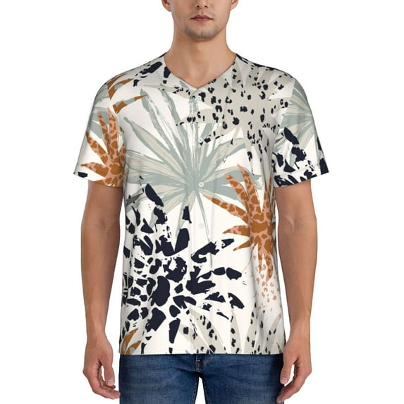 KLL Tropical Leaves for Men's Baseball Shirts,Short Sleeve Casual Shirts Button Down Shirt for Men Beach Summer Wedding Shirt-Medium