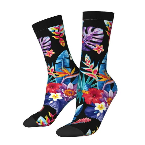 KLL Tropical Palm Leaves Print Cool Socks Men's Women's Crew Socks Funny Crazy Novelty Stockings