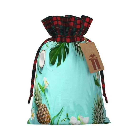 KLL Tropical Pineapple for Christmas Gift Bag,Christmas Burlap Goody Gift Bags with Plaid Drawstrings for Xmas Presents Holiday Party Favor Treats Candy-Black