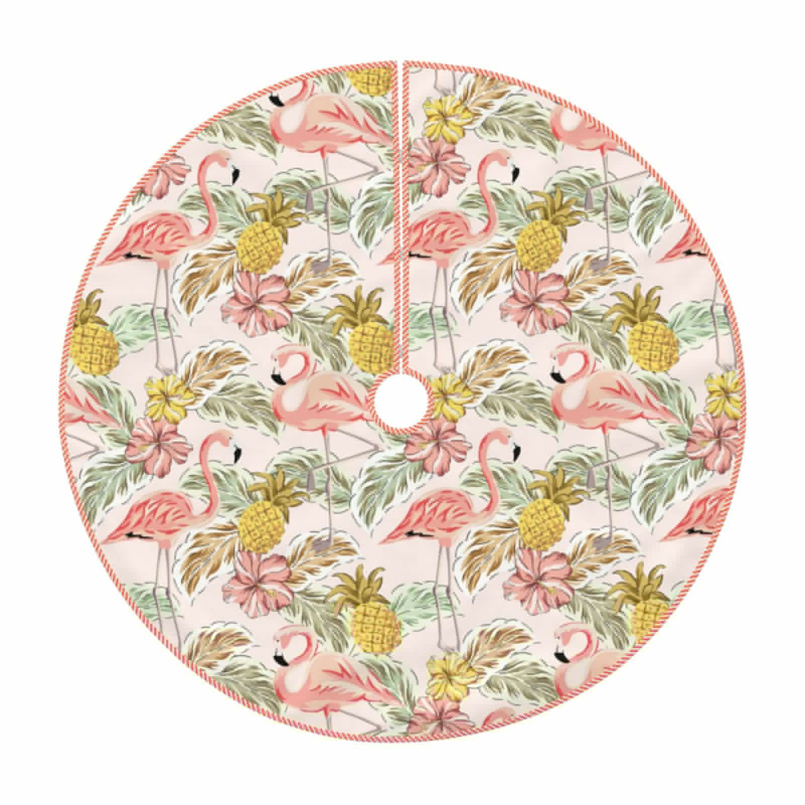 KLL Tropical Pink Flamingo Pineapple Christmas Tree Skirt 36" ,Party Decorations Farmhouse for Christmas Decorations Holiday Party