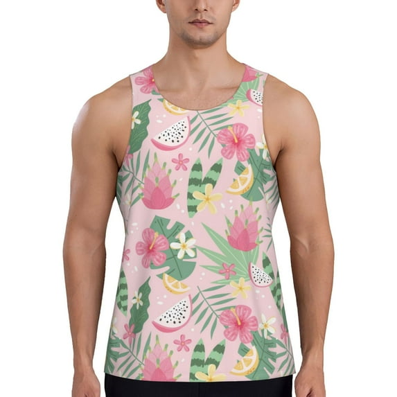 KLL Tropical Pitaya Print Men's Muscle Gym Workout Stringer Tank Tops Bodybuilding Fitness T-Shirts Tank Tops Men-4X-Large