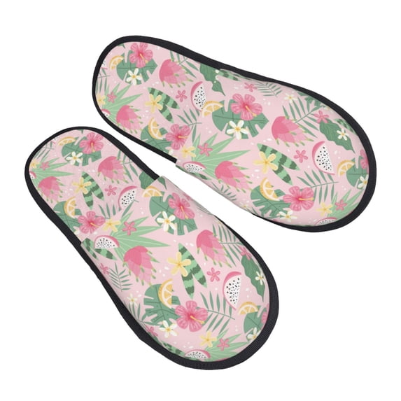 KLL Tropical Pitaya Slippers for Women Men House Slip on Indoor Outdoor Bedroom Furry Fleece Lined Ladies Comfy Anti-Skid Rubber Hard Sole-Large