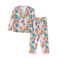 thumbnail image 1 of KLL Tropical Plants Print Women's Long Sleeve Pajamas with Pants Sleepwear Loungewear 2 Set-Large, 1 of 7