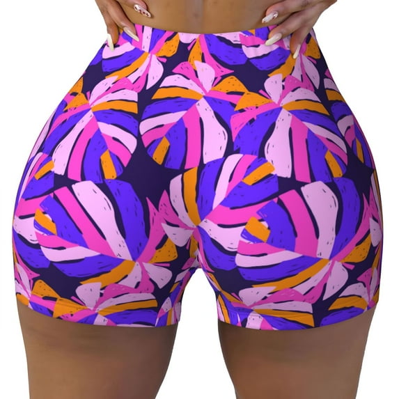 KLL Tropics Leaf Pattern Workout Shorts for Women Scrunch Short Gym Yoga Running Sport Active Exercise Fitness Shorts