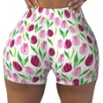 thumbnail image 1 of KLL Tulips Flowers Pattern Workout Shorts for Women Scrunch Short Gym Yoga Running Sport Active Exercise Fitness Shorts, 1 of 8