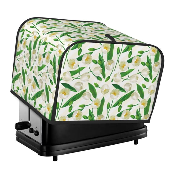 KLL Tulips Flowers Print 4 Slice Toaster Dust Covers Kitchen Small Appliance Cover with 2 Pockets,Can hold Jam Spreader Knife & Toaster Tongs (12.4 x 10.6 x 8.2)