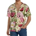 thumbnail image 1 of KLL Tulips Flowers Print Men's Shirt Short Sleeve Button Down Summer Cuba Beach Shirts- Large, 1 of 5