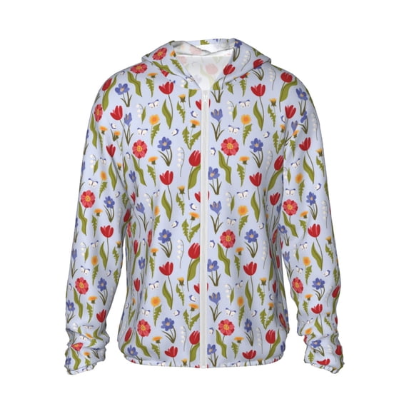 KLL Tulips Flowers Print Men's Women’s UPF 50+ Sun Protection Outdoor Hoodie Jacket Long Sleeve Fishing Hiking Performance Shirt-X-Large