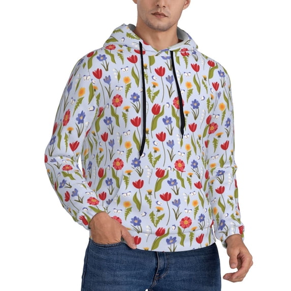 KLL Tulips Flowers Print Mens Hoodie Long Sleeve Casual Pullover Hooded Sweatshirt Fashion Drawstring Hoodies with Pocket-4X-Large