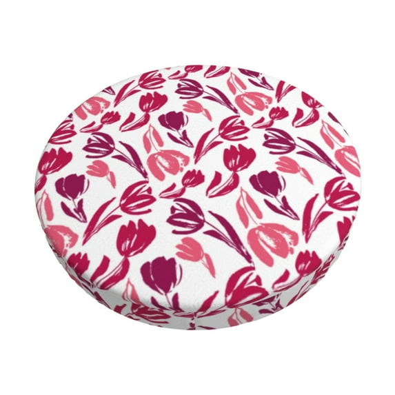 KLL Tulips Flowers Round Bar Chair Cushion Cover 13 inch ,Bar Stool Protector with Elastic, Soft Washable