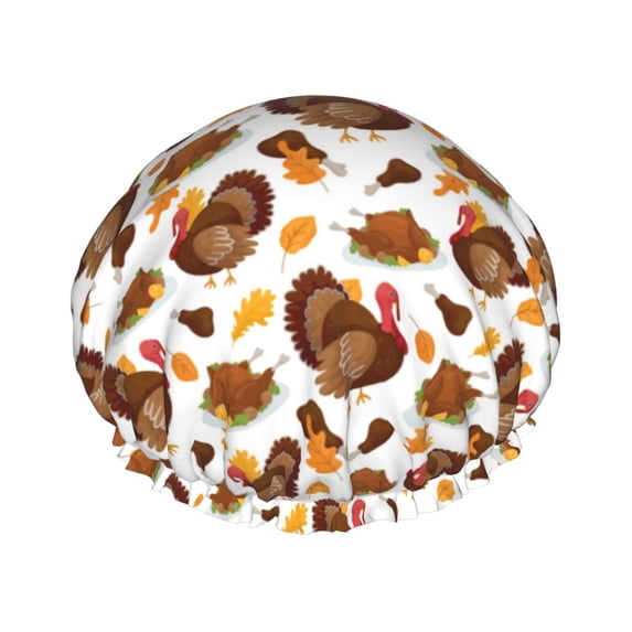 KLL Turkey And Thanksgiving3 Pattern Shower Cap & Bath Cap for Women,Reversible Oversized Waterproof Shower Caps for all Hair Lengths,Elastic Reusable Bathing Hair Cap