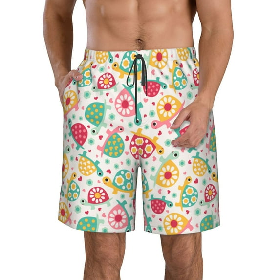 KLL Turtle Flower Men's Casual Summer Beach Shorts Hawaiian Shorts with Pockets-Small