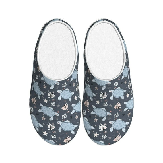 KLL Turtle Pattern Adult Unisex Cozy Slippers,Fuzzy Slip-on Slippers TPR Sole Slippers Comfort Plush Home Footwear for Indoor & Outdoor-46/47