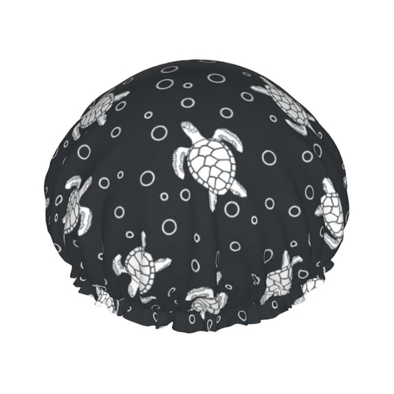 KLL Turtle Pattern Shower Cap & Bath Cap for Women,Reversible Oversized Waterproof Shower Caps for all Hair Lengths,Elastic Reusable Bathing Hair Cap