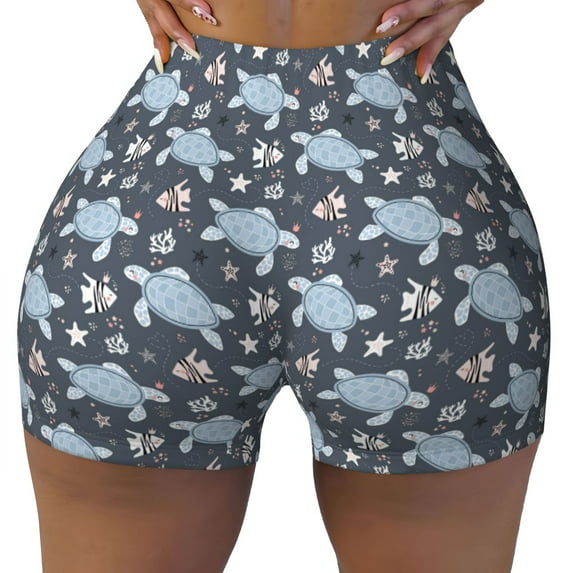 KLL Turtle Pattern Workout Shorts for Women Scrunch Short Gym Yoga Running Sport Active Exercise Fitness Shorts
