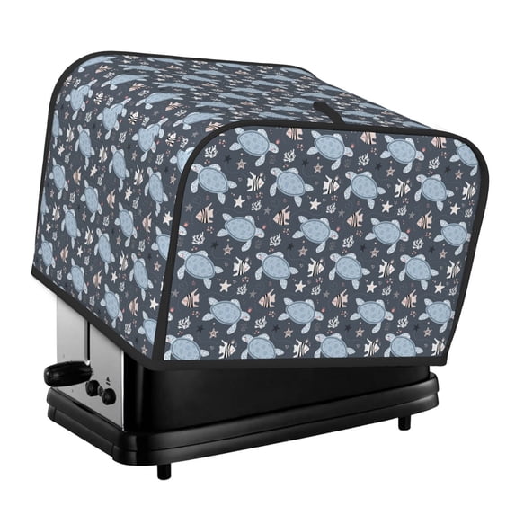 KLL Turtle Print 4 Slice Toaster Dust Covers Kitchen Small Appliance Cover with 2 Pockets,Can hold Jam Spreader Knife & Toaster Tongs (12.4 x 10.6 x 8.2)