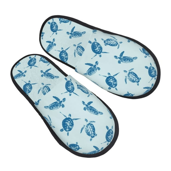 KLL Turtle Slippers for Women Men House Slip on Indoor Outdoor Bedroom Furry Fleece Lined Ladies Comfy Anti-Skid Rubber Hard Sole-Large