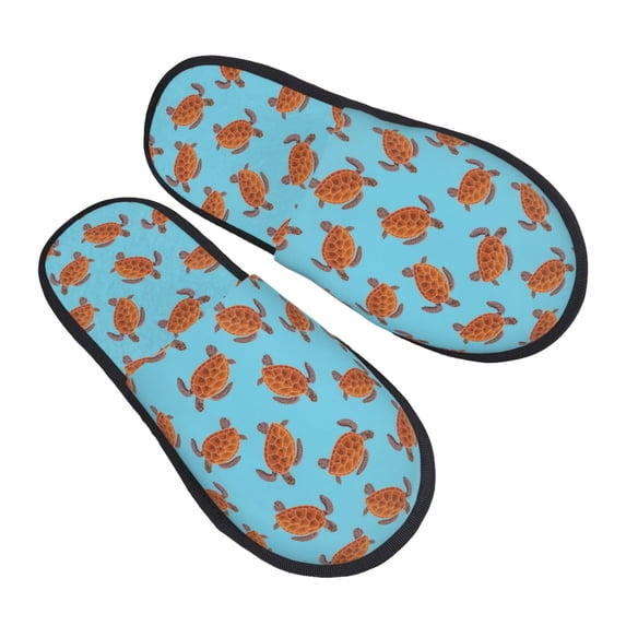 KLL Turtle Slippers for Women Men House Slip on Indoor Outdoor Bedroom Furry Fleece Lined Ladies Comfy Anti-Skid Rubber Hard Sole-Large