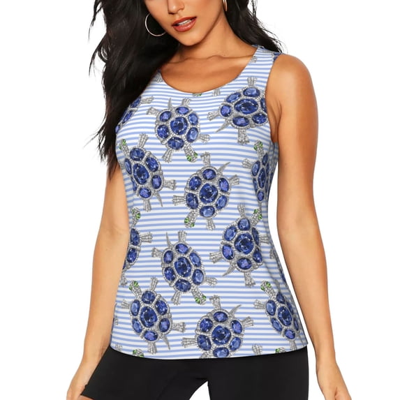 KLL Turtle with Blue Stones Print Womens Tank Top Sleeveless Workout Tops Athletic Running Shirts Yoga Gym Clothes-Small