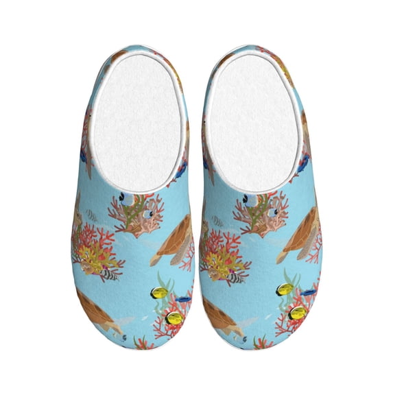 KLL Turtles And Corals Pattern Adult Unisex Cozy Slippers,Fuzzy Slip-on Slippers TPR Sole Slippers Comfort Plush Home Footwear for Indoor & Outdoor-11