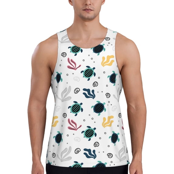 KLL Turtles And Corals Print Men's Muscle Gym Workout Stringer Tank Tops Bodybuilding Fitness T-Shirts Tank Tops Men-XX-Large
