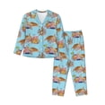 thumbnail image 1 of KLL Turtles And Corals Print Women's Long Sleeve Pajamas with Pants Sleepwear Loungewear 2 Set-Small, 1 of 7