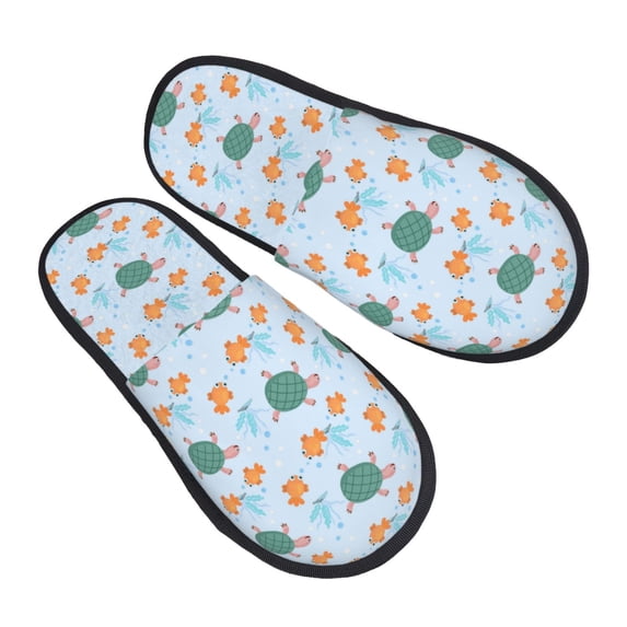 KLL Turtles And Goldfish Slippers for Women Men House Slip on Indoor Outdoor Bedroom Furry Fleece Lined Ladies Comfy Anti-Skid Rubber Hard Sole-Large