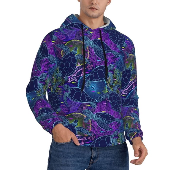 KLL Turtles Print Mens Hoodie Long Sleeve Casual Pullover Hooded Sweatshirt Fashion Drawstring Hoodies with Pocket-3X-Large