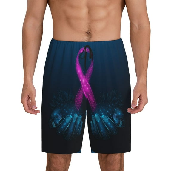 KLL Two Human Hands are Holds Pink Ribbon Awareness for Men's 1-Pack Shorts,Sleep Pajama Shorts for Men Soft Pj Shorts Men's Pajama Bottoms Sleepwear -Large