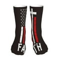 thumbnail image 1 of KLL USA Flag Cross Print Womens Crew Socks Athletic Middle Tube Long Socks Novelty Socks Gifts For Men, 1 of 7