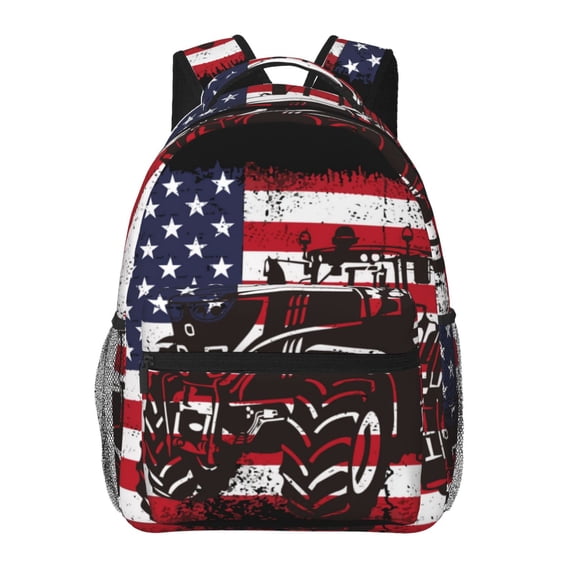 KLL USA Vintage Flag Tractor Print Casual Backpack for Men Women,Travel Casual Backpack Outdoor Activities Bag Daypack for Travel Hiking Shopping Daily