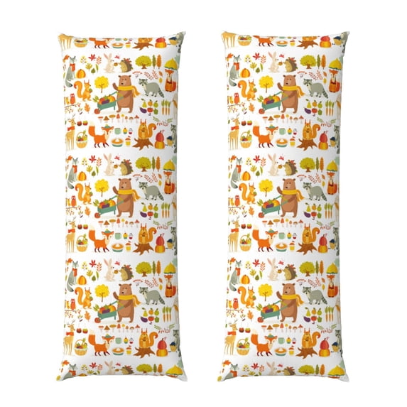 KLL Ultra Soft Microfiber Body Pillow Cover/Pillowcases 20"x54" with Hidden Zipper Closure-Autumn Forest Animals