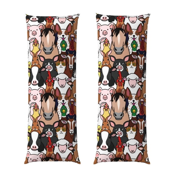 KLL Ultra Soft Microfiber Body Pillow Cover/Pillowcases 20"x54" with Hidden Zipper Closure-Doodle Farm Animals Faces