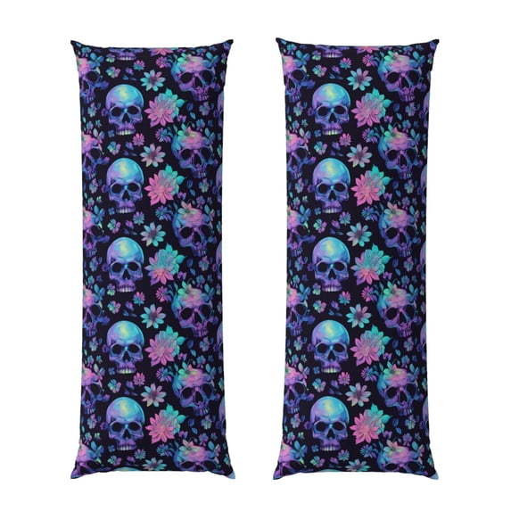 KLL Ultra Soft Microfiber Body Pillow Cover/Pillowcases 20"x54" with Hidden Zipper Closure-Flower Blue Skull