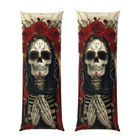 KLL Ultra Soft Microfiber Body Pillow Cover/Pillowcases 20"x54" with Hidden Zipper Closure-Gothic Skull With Roses