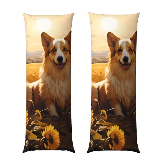 KLL Ultra Soft Microfiber Body Pillow Cover/Pillowcases 20"x54" with Hidden Zipper Closure-Pastoral Sunflower Corgi