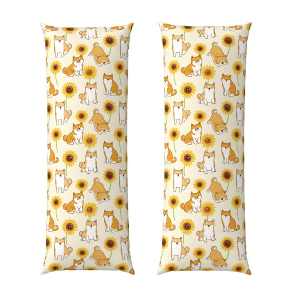 KLL Ultra Soft Microfiber Body Pillow Cover/Pillowcases 20"x54" with Hidden Zipper Closure-Shiba Inu Sunflower