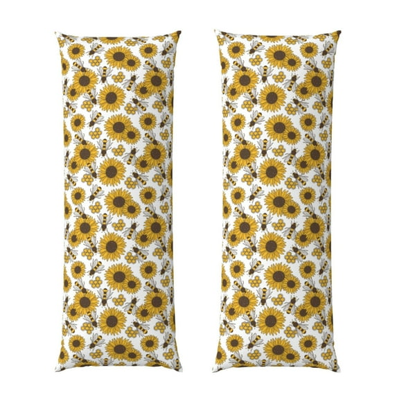 KLL Ultra Soft Microfiber Body Pillow Cover/Pillowcases 20"x54" with Hidden Zipper Closure-Sunflowers and Bees