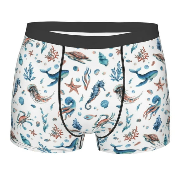 KLL Undersea Animals Men's Cotton Boxer Briefs Underwear-Small