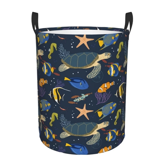KLL Undersea Animals Waterproof Foldable Laundry Hamper Bucket with Handles for Storage Bin,Kids Room,Home Organizer (Medium )