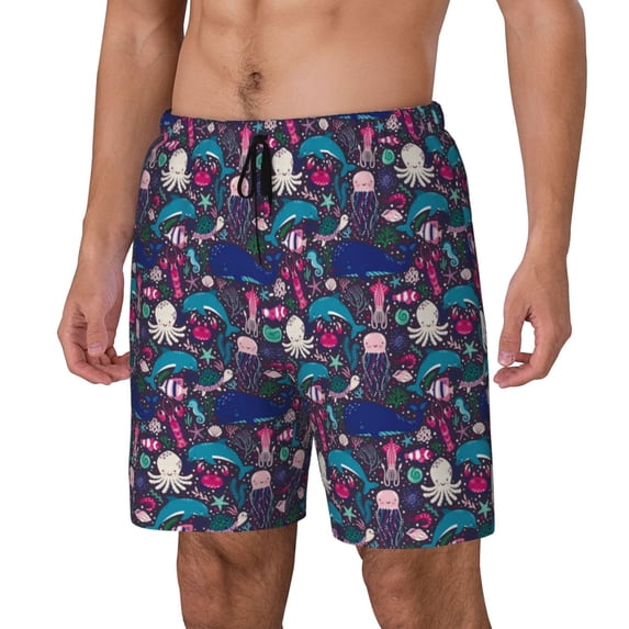 KLL Underwater Animals for Mens Swim Trunks Quick Dry Swim Shorts with Built-in Compression Liner Funny Swimwear Bathing Suits-3X-Large