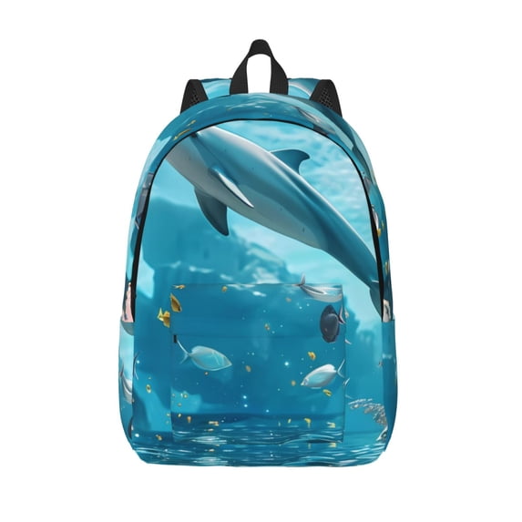 KLL Underwater Dolphin Scene Print Travel Laptop Backpack - College Backpack Business Work Bag Nurse Bag Casual Daypack for Weekender Business Hiking -Medium