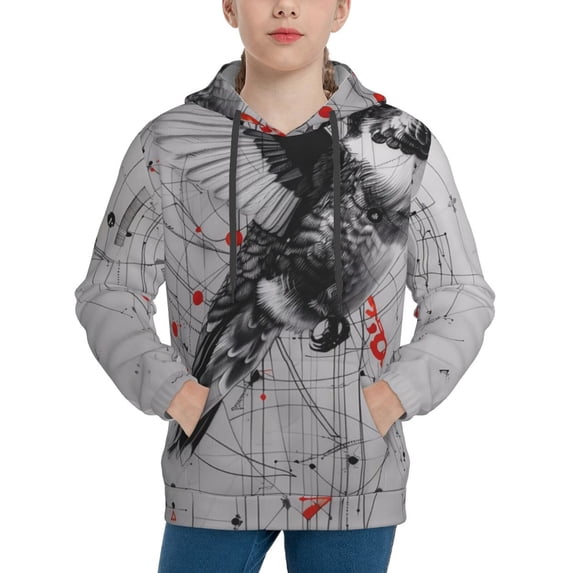 KLL Unisex Kids Boys Girls Hooded Pocket Pullover Hoodies-Abstract Geometric Hummingbird
