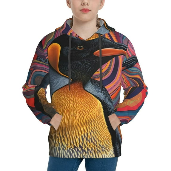 KLL Unisex Kids Boys Girls Hooded Pocket Pullover Hoodies-Abstract Pattern Penguin