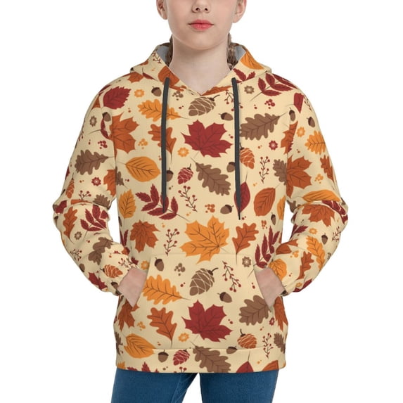 KLL Unisex Kids Boys Girls Hooded Pocket Pullover Hoodies-Autumn Leaves 2
