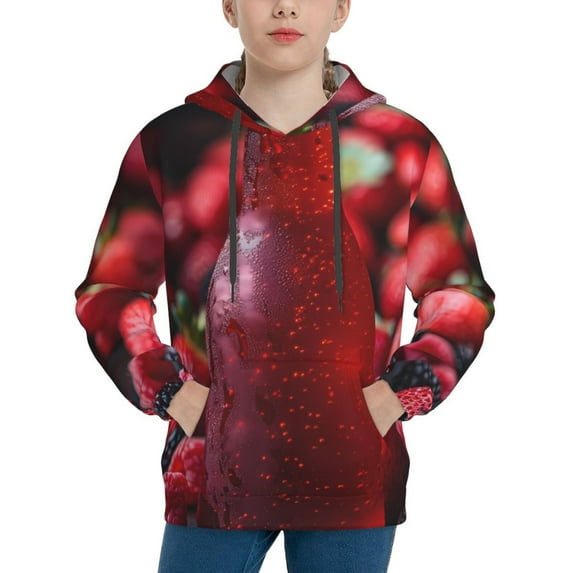 KLL Unisex Kids Boys Girls Hooded Pocket Pullover Hoodies-Berry Infused Refreshment