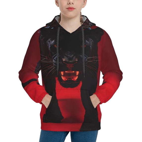 KLL Unisex Kids Boys Girls Hooded Pocket Pullover Hoodies-Black Panther Red Background