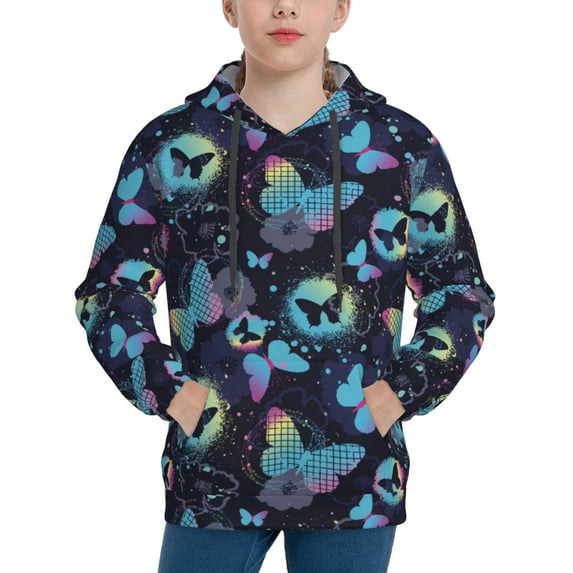 KLL Unisex Kids Boys Girls Hooded Pocket Pullover Hoodies-Blue Butterfly