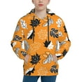 thumbnail image 1 of KLL Unisex Kids Boys Girls Hooded Pocket Pullover Hoodies-Bold Black and White Leaves Orange, 1 of 5